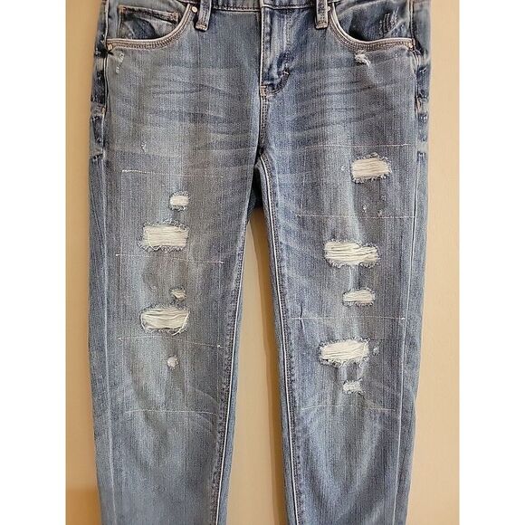 White House Black Market womens Girlfriend jeans size 0 blue stretchy distressed - Picture 11 of 15